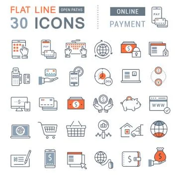 Set Vector Flat Line Icons Online Payment Ilustração Stock