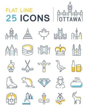 Set Vector Flat Line Icons Ottawa Illustration