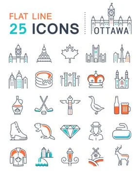 Set Vector Flat Line Icons Ottawa Illustration gratuite