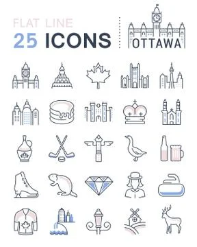 Set Vector Flat Line Icons Ottawa Illustration