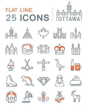 Set Vector Flat Line Icons Ottawa Illustration gratuite