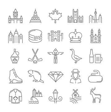 Set Vector Flat Line Icons Ottawa Illustration