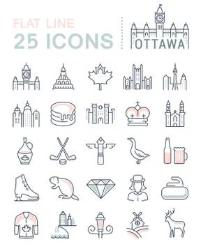 Set Vector Flat Line Icons Ottawa Ilustración de archivo