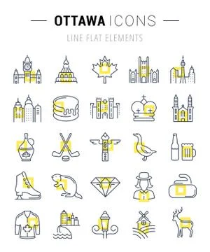 Set Vector Flat Line Icons Ottawa Illustration gratuite