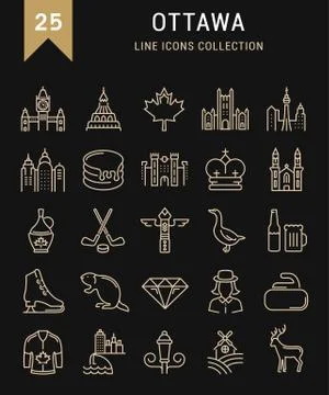 Set Vector Flat Line Icons Ottawa Grats Stockgrafik
