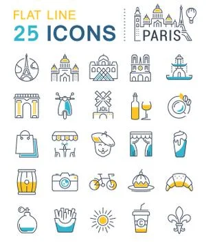 Set Vector Flat Line Icons Paris Free Stock Illustration