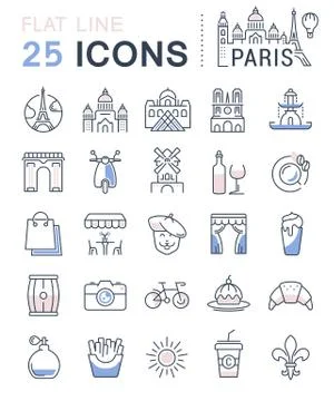 Set Vector Flat Line Icons Paris Free Stock Illustration