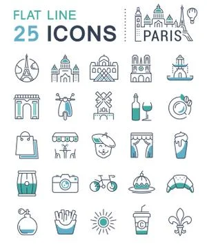 Set Vector Flat Line Icons Paris Free Stock Illustration