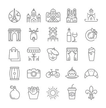 Set Vector Flat Line Icons Paris Stock Illustration
