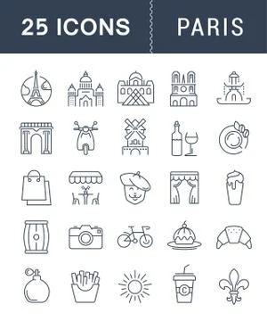 Set Vector Flat Line Icons Paris Free Stock Illustration