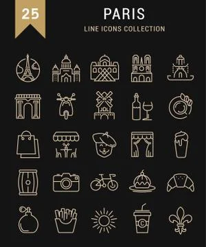 Set Vector Flat Line Icons Paris Free Stock Illustration