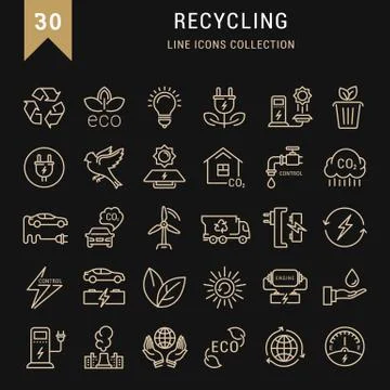 Set Vector Flat Line Icons Recycling Illustrazione stock gratuita