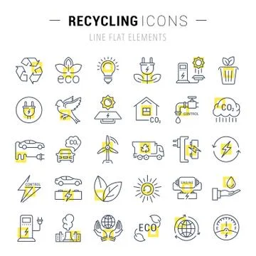 Set Vector Flat Line Icons Recycling Illustrazione stock gratuita