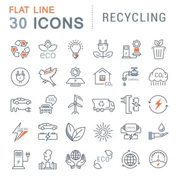 Set Vector Flat Line Icons Recycling Illustrazione stock gratuita