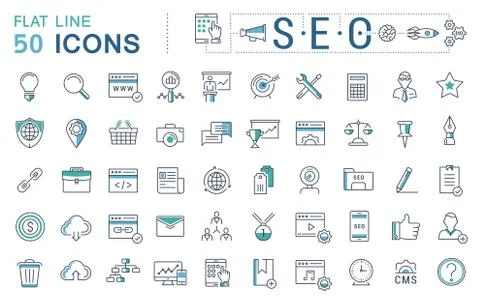 Set Vector Flat Line Icons SEO Stock Illustration