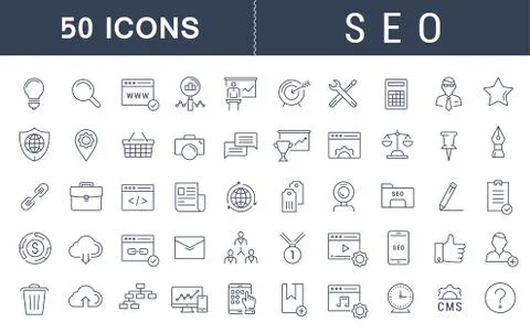 Set Vector Flat Line Icons SEO Stock Illustration