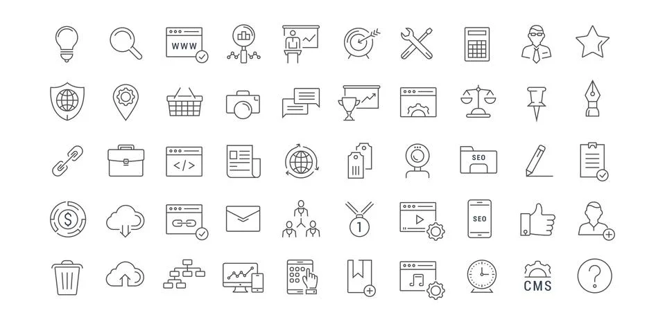 Set Vector Flat Line Icons SEO Stock Illustration