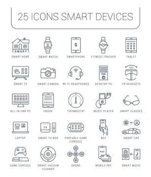 Set Vector Flat Line Icons Smart Device 무료 스톡 일러스트