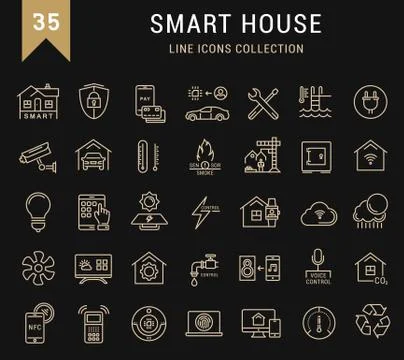 Set Vector Flat Line Icons Smart House Free Stock Illustration