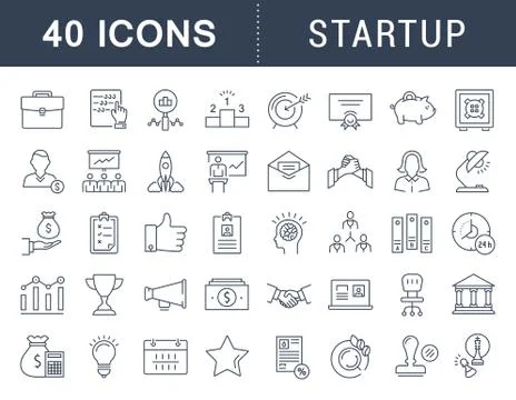 Set Vector Flat Line Icons Startup Illustrazione stock