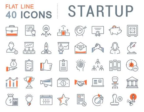 Set Vector Flat Line Icons Startup Illustrazione stock