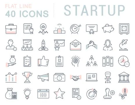 Set Vector Flat Line Icons Startup イラスト素材