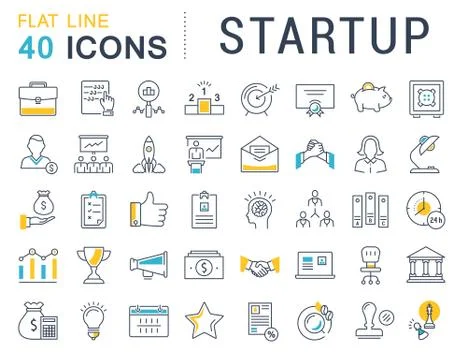 Set Vector Flat Line Icons Startup Stock Illustration