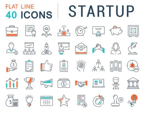 Set Vector Flat Line Icons Startup イラスト素材