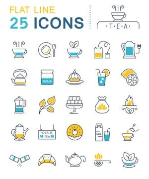 Set Vector Flat Line Icons Tea Free Stock Illustration