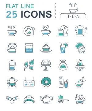 Set Vector Flat Line Icons Tea Free Stock Illustration