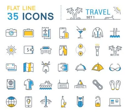 Set Vector Flat Line Icons Travel イラスト素材