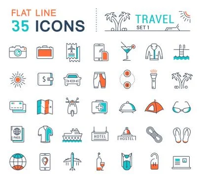 Set Vector Flat Line Icons Travel Stock Illustration