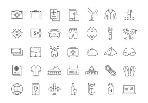 Set Vector Flat Line Icons Travel Illustrazione stock gratuita