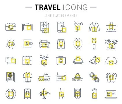 Set Vector Flat Line Icons Travel Illustrazione stock gratuita