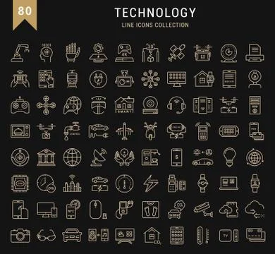 Set Vector Flat Line Icons Technology Free Stock Illustration