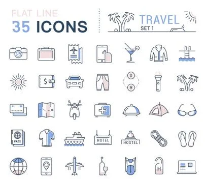 Set Vector Flat Line Icons Travel Stock Illustration