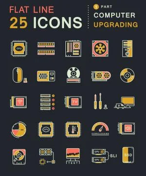 Set Vector Flat Line Icons Upgrading Computer Illustrazione stock gratuita