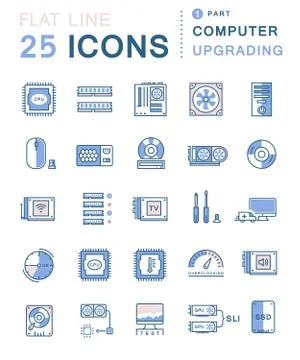 Set Vector Flat Line Icons Upgrading Computer Illustrazione stock gratuita