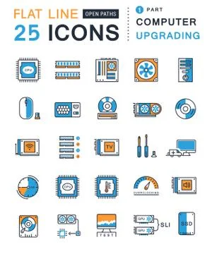Set Vector Flat Line Icons Upgrading Computer Illustrazione stock gratuita