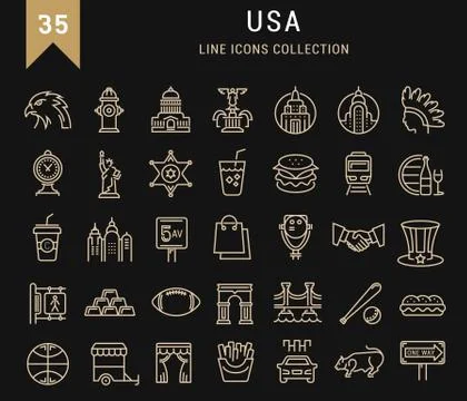 Set Vector Flat Line Icons USA and America Illustrazione stock gratuita