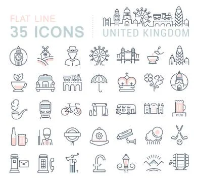 Set Vector Flat Line Icons UK Free Stock Illustration