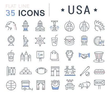 Set Vector Flat Line Icons USA and America Illustrazione stock gratuita