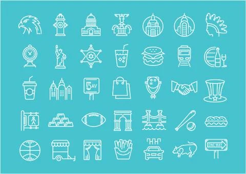 Set Vector Flat Line Icons USA and America Free Stock Illustration