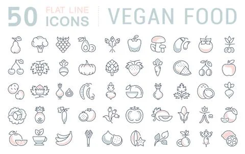 Set Vector Flat Line Icons Vegan Food Stock Illustration