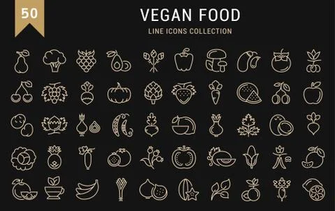 Set Vector Flat Line Icons Vegan Food Stock Illustration