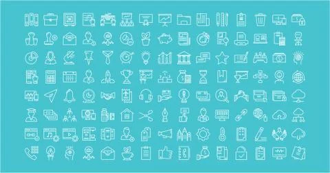 Set Vector Flat Line Icons Office and Business Stock Illustration