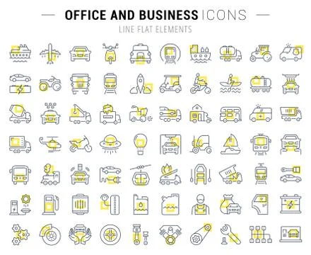 Set Vector Flat Line Icons Transport Stock Illustration