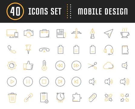 Set Vector Flat Line Icons Mobile Design Stock Illustration