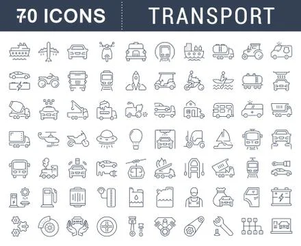 Set Vector Flat Line Icons Transport Stock Illustration