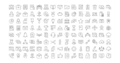 Set Vector Flat Line Icons Office and Business Stock Illustration